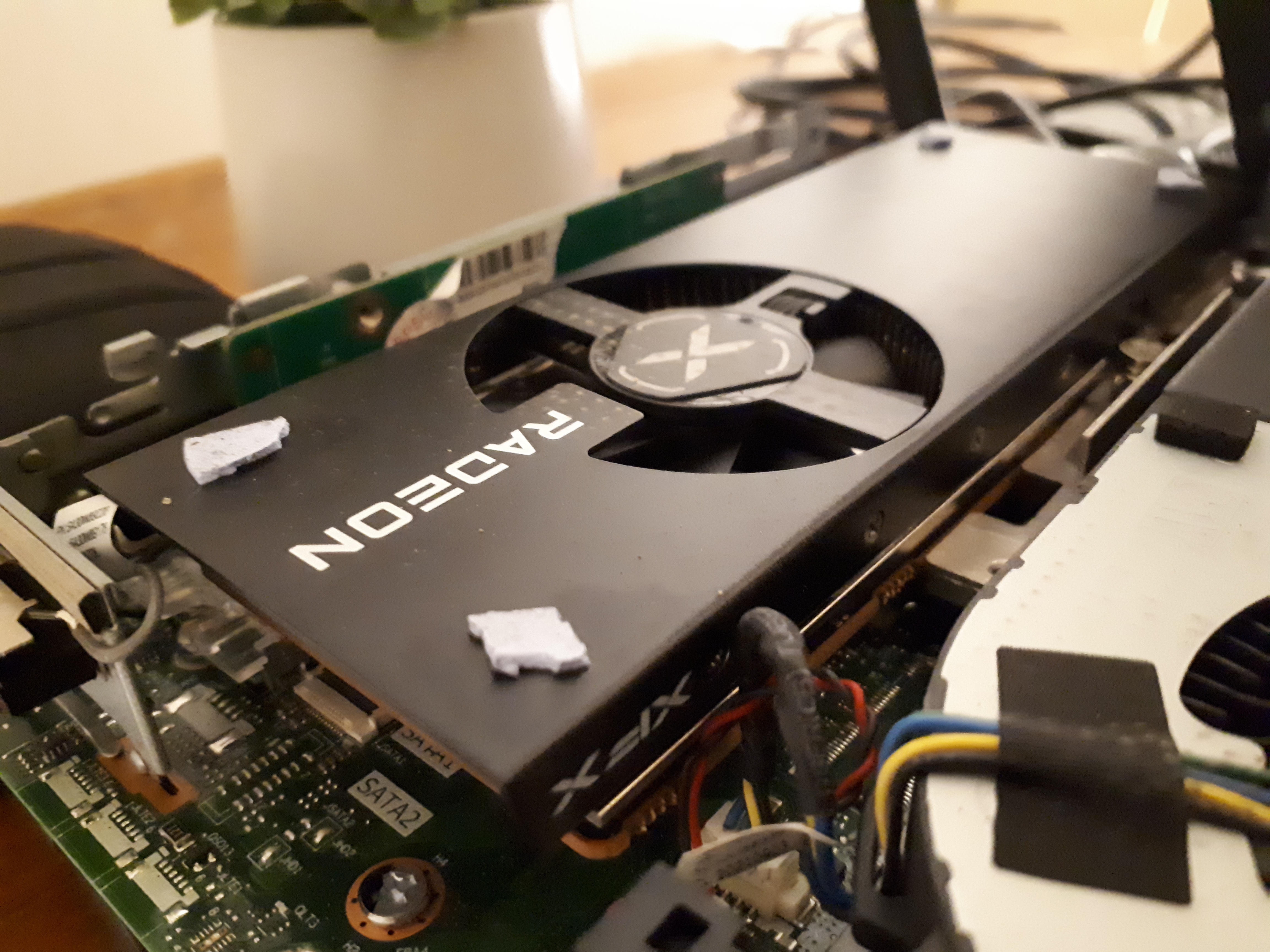 angle of the radeon rx 6400 - really tiny gpu fits great in this tiny case!